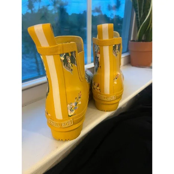 Joules Wellibob Women’s Rain Boots in Yellow Floral Design Size US 9 EU 40/41 - Picture 5 of 12